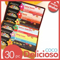 CocoDelicioso chocolate truffle set.  Contains 5 pc truffle box each of Hottie, Hang Loose, Yo-Ho-Ho, Santa's Addiction, Naked Hottie, and E=MC Squared