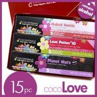 CocoLove:  assorted chocolate truffle set with 5 pc truffle box each of Naked Hottie, Love Potion #10, and Planet Marz.