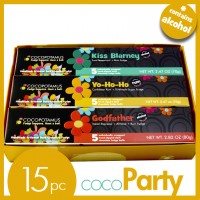CocoParty: assorted chocolate truffles in 5 pc box each of Kiss Blarney, Yo-Ho-Ho, and Godfather.
