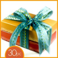 30 pieces of decadent chocolate truffles in a Cocopotamus chocolate gift box.  All Cocopotamus chocolate truffles are handmade, all natural and gluten-free.
(ribbon shown not included)