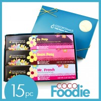 CocoFoodie chocolate truffles set. Contains 5 pc truffle box each of Mr. French, Rosie Posy and Bo Peep.