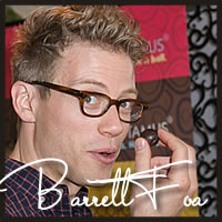 Barrett Foa with Cocopotamus Chocolate tasting best chocolate and best caramel at the Golden Globe Awards barrett foa, best chocolate, caramel, golden globe, awards, celebrities, chocolate gifts