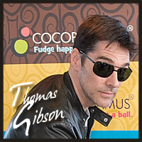Thomas Gibson with Cocopotamus Chocolate at the Golden Globes best chocolate, best caramel, truffles, gluten free