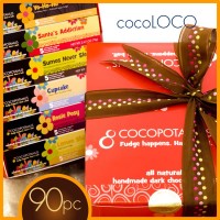 CocoLoco: 90 pieces of decadent chocolate truffles in a Cocopotamus chocolate gift box.  All Cocopotamus chocolate truffles are handmade, all natural and gluten-free.